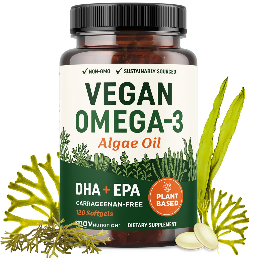 Vegan Omega 3 Algae Oil, Plant Based DHA EPA, Sustainably Sourced, Non-GMO | Carrageenan-Free, Heart Brain & Eye Health Support, Fish Oil Alternative, Omega 3 Fatty Acid Supplements, 60 Vegan Softgels