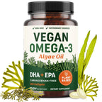 Vegan Omega 3 Algae Oil, Plant Based DHA EPA, Sustainably Sourced, Non-GMO | Carrageenan-Free, Heart Brain & Eye Health Support, Fish Oil Alternative, Omega 3 Fatty Acid Supplements, 60 Vegan Softgels