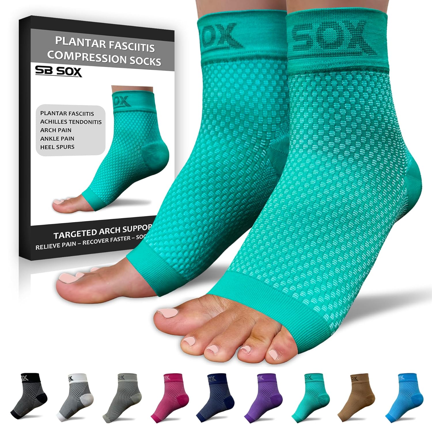 Buy now SB SOX Plantar Fasciitis Relief Socks â€“ Ankle Brace Compression Sleeve â€“ Arch Support for Foot Pain, Swelling, Heel Spurs â€“ Foot Brace for Achilles Tendonitis Relief, Injury Recovery (Blue, Medium) X-Large Green at indiglob india