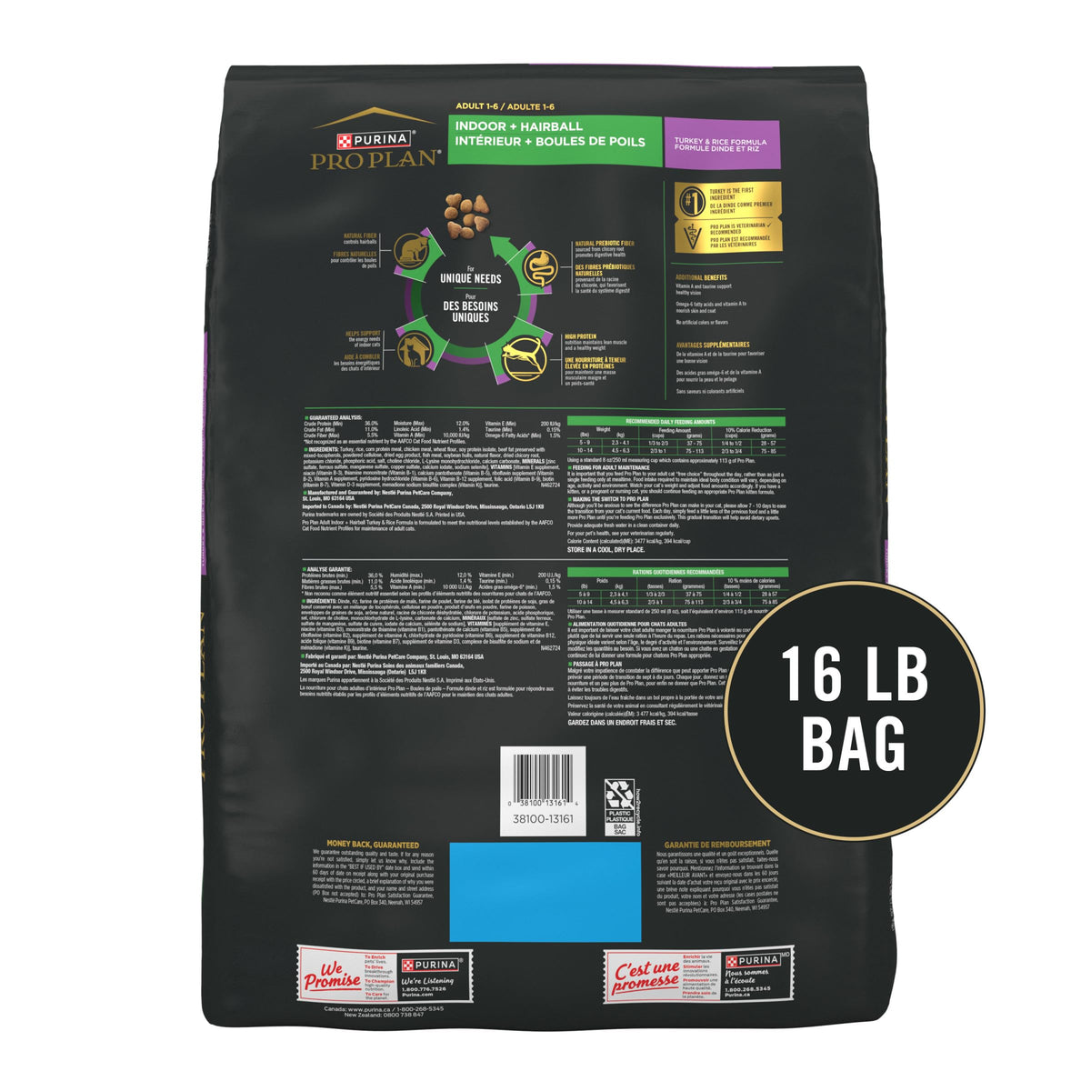 Purina Pro Plan Hairball Management Indoor Dry Cat Food, Turkey, 16 lb Bag