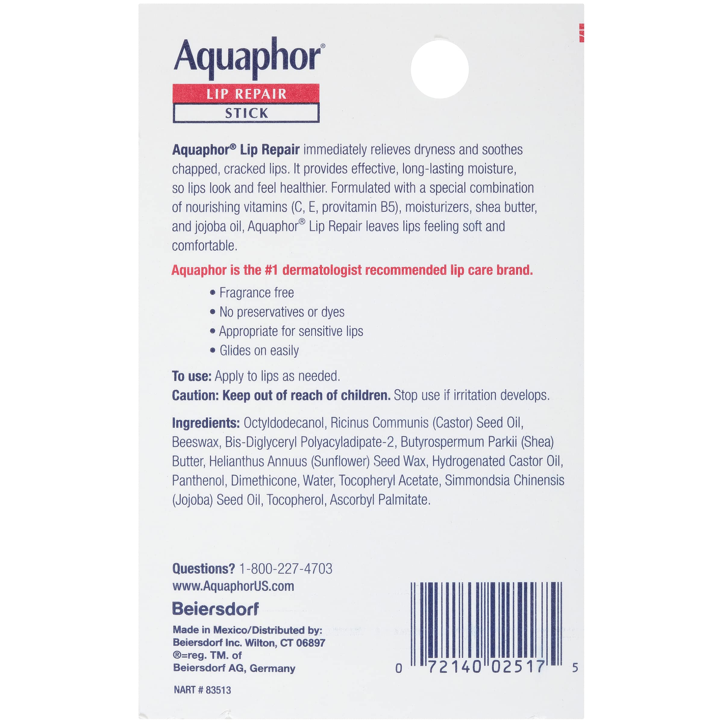 Aquaphor Lip Repair Stick, Multipack, 4 x 0.17 OZ | Lip Balm Moisturizers with Jojoba Oil and Shea Butter, Immediate Dry Lip Relief, Paraben and Fragrance Free