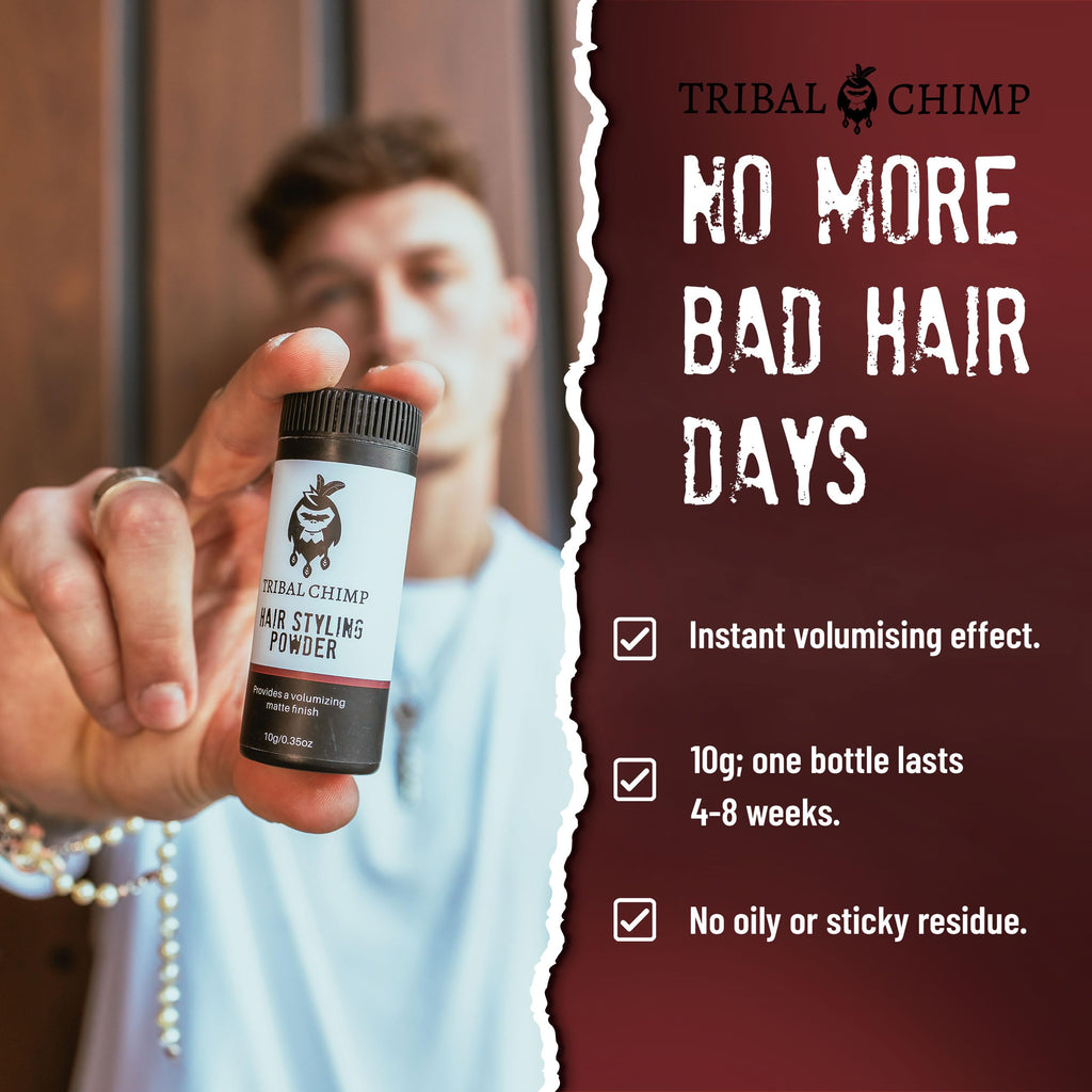 Tribal Chimp Hair Styling Powder for Men & Women – Hair Volumizer & Texture Powder for All Hair Types with Matte Finish – 24H Invisible Hold, Adds Volume & Texture, Non-Sticky and Smells Great – 10g