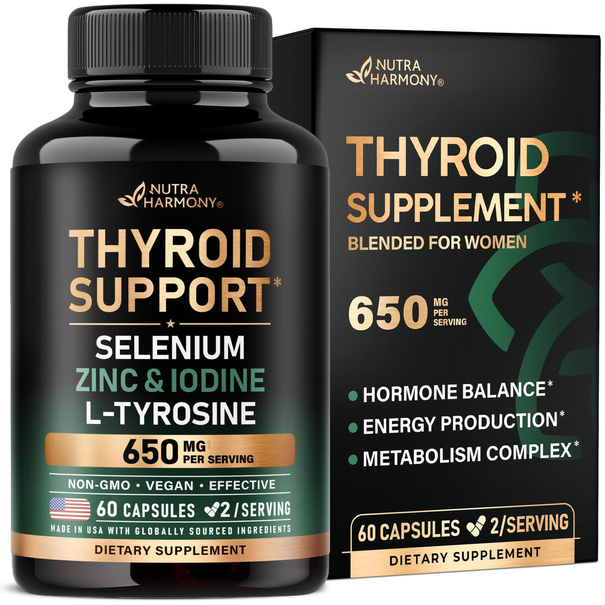 Thyroid Support for Women - Selenium | Zinc & Iodine | L-Tyrosine - 60 Caps