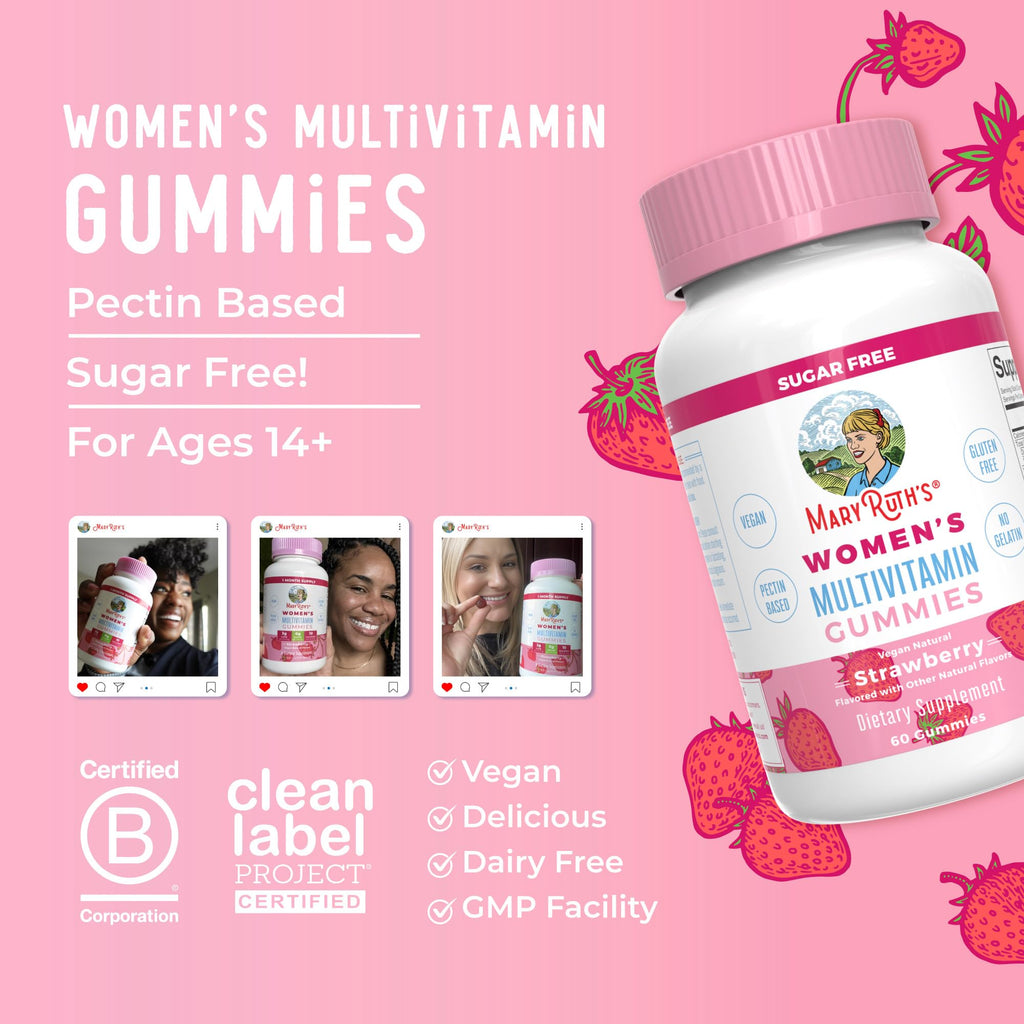 MaryRuth Organics Women's Immune Support Multivitamin Gummies | Ages 14+ | Skin Health | Gummy Vitamins for Women | Sugar-Free | Vegan | Non-GMO | 60 Count | Sugar Free, Vegan, 60 Count