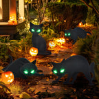 Lighted Black Cat Decor Yard Signs, 4 PCS Halloween Decorations Outdoor Scary Black Cat with LED Lights Glow Eyes for Lawn Garden Yard Stakes Outside Halloween Decoration Decor Clearance