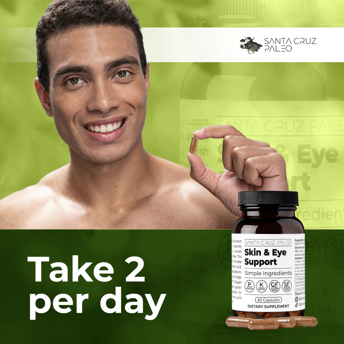 Santa Cruz Paleo Skin & Eye Capsules, Simple Daily Formula for Skin Appearance & Eye Routine, Clean Ingredients, Gluten Free, Keto & Paleo Friendly, 60 Capsules