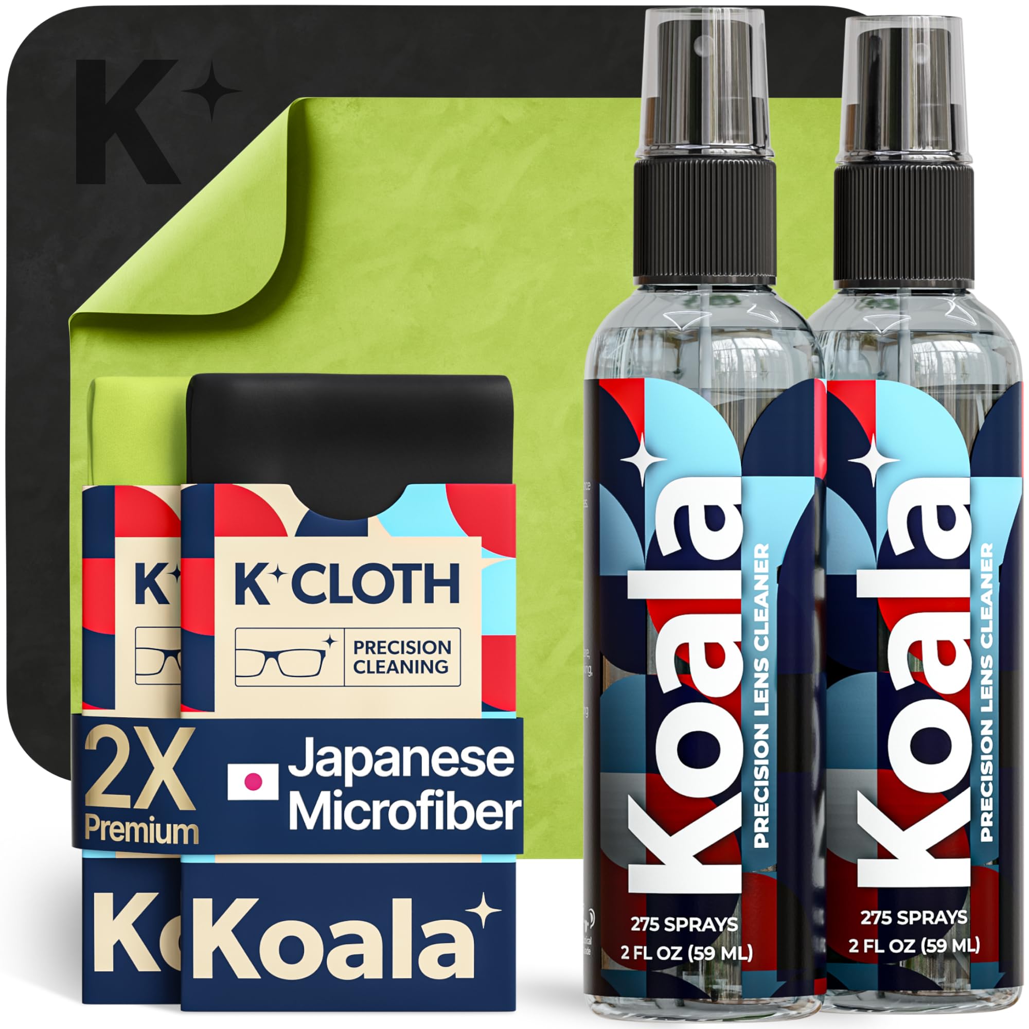Buy now Koala Eyeglass Lens Cleaner Spray Kit | (2x) Glasses Cleaner Bottle + (2x) Microfiber Cloth | Alcohol Free Eyeglasses, Screen, and Camera Cleaning Kit | Made in USA (4 Piece Set) Black Green 4 Piece Set at indiglob india