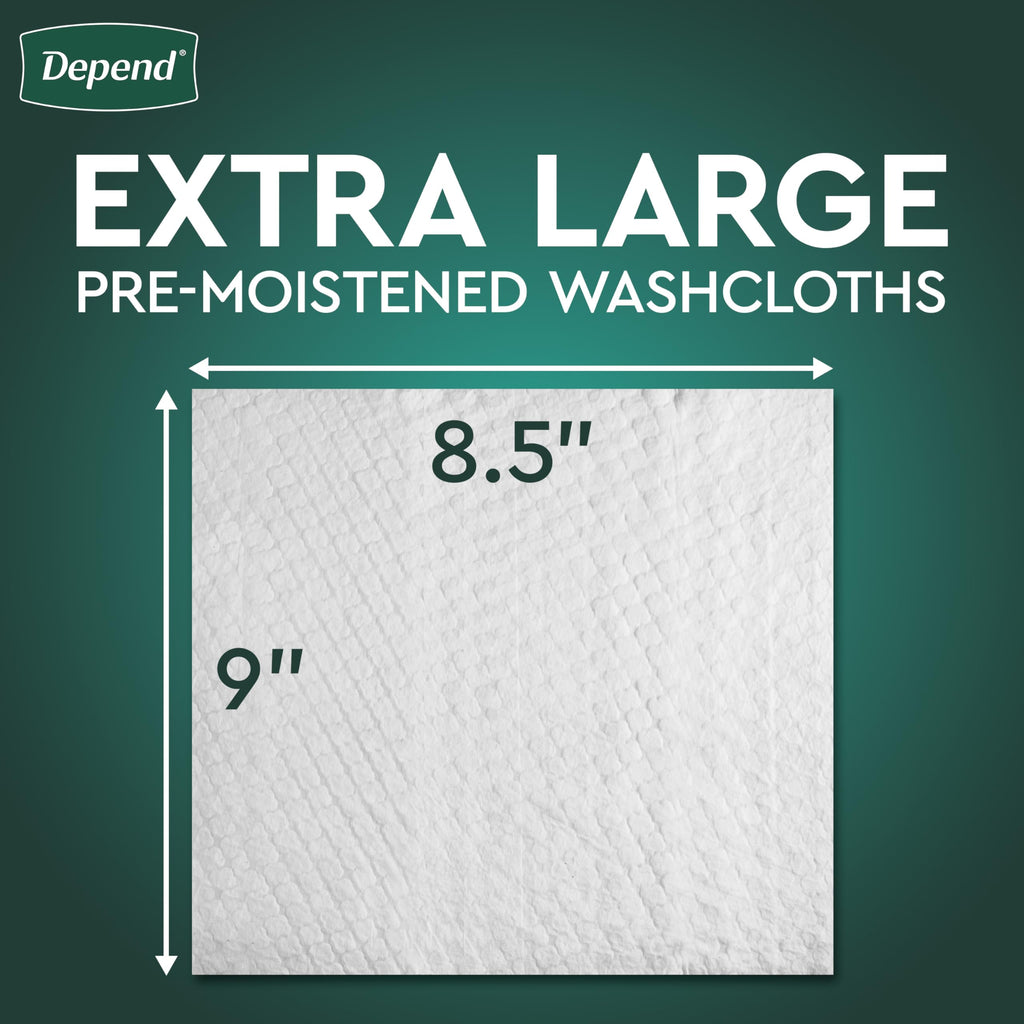Depend XL Disposable Washcloths for Adults, 8 Packs, 42 Wipes per Pack
