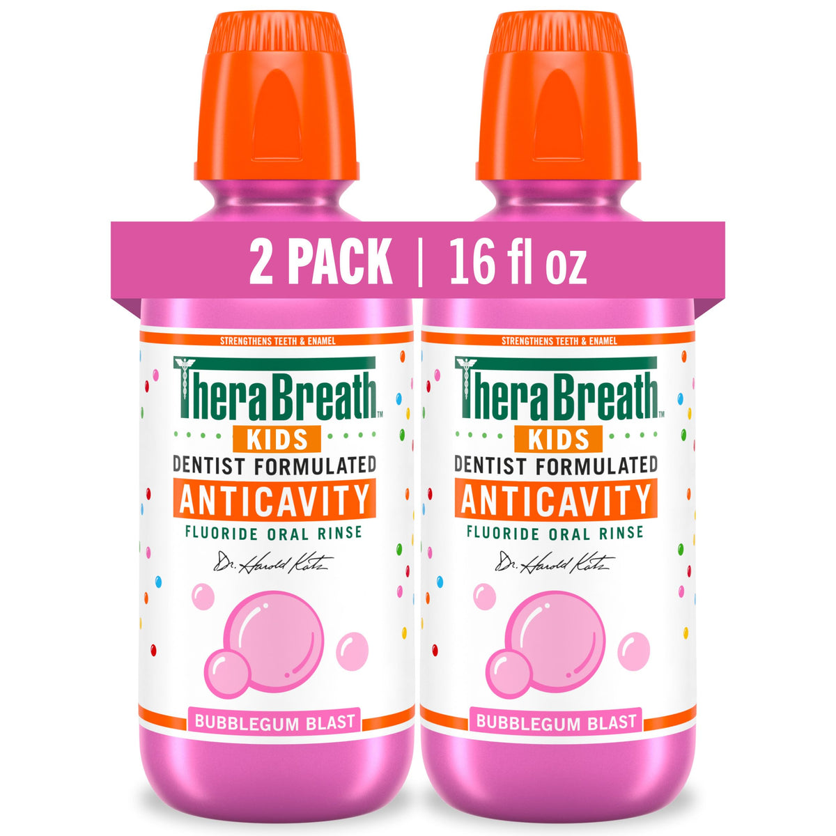 TheraBreath Kids Anticavity Fluoride Oral Rinse Bubblegum, 16 fl oz, 2-Pack