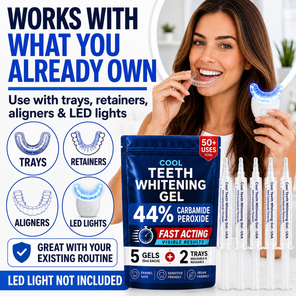 Teeth Whitening Gel with Trays 44% Carbamide Peroxide 5 Syringes - 50+ Uses