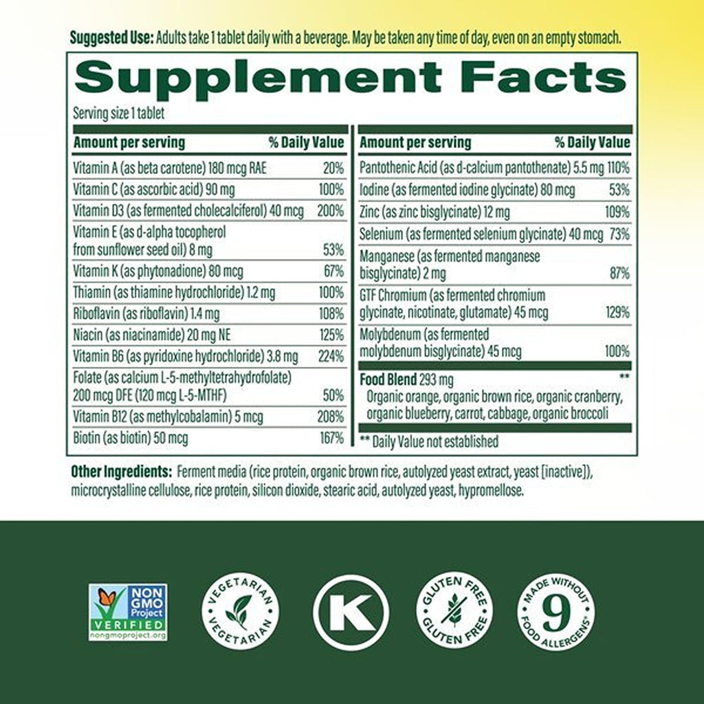 MegaFood One Daily Multivitamin for Men 55+ with 19 Nutrients, 60 Tablets | Supports Healthy Aging with Vitamin C, A, E, Cellular Energy Support with B Vitamins, D3 & Zinc, Vegetarian, 60 Servings