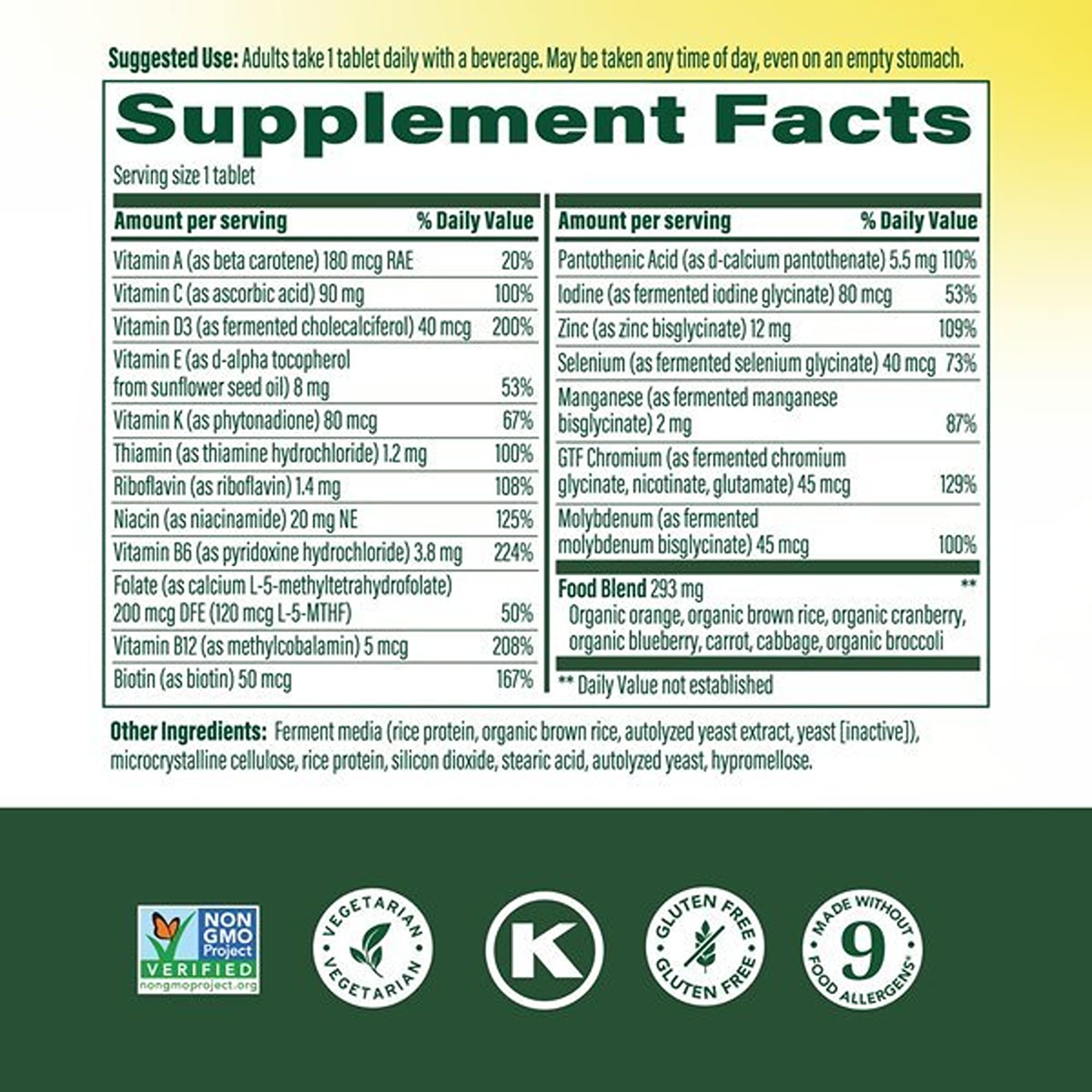 MegaFood One Daily Multivitamin for Men 55+ with 19 Nutrients, 60 Tablets | Supports Healthy Aging with Vitamin C, A, E, Cellular Energy Support with B Vitamins, D3 & Zinc, Vegetarian, 60 Servings