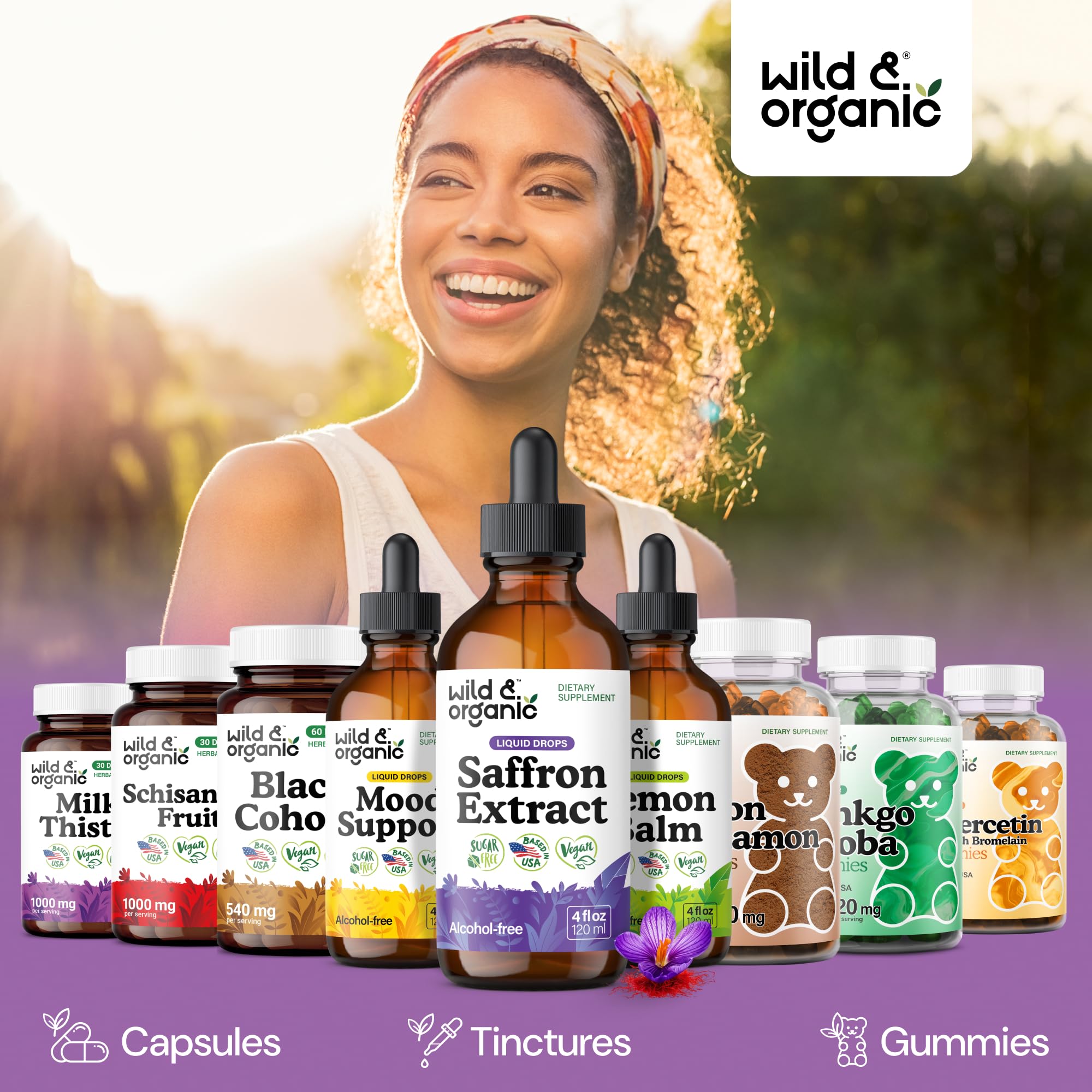 Wild & Organic Saffron Supplements 88.5 mg - Mood, Focus, Eye Support - 4oz | Saffron Extract Liquid Drops - Add to Tea - 5-Month Supply - Crocus Sativus Herb - Vegan, No Sugar & Alcohol-Free Tincture