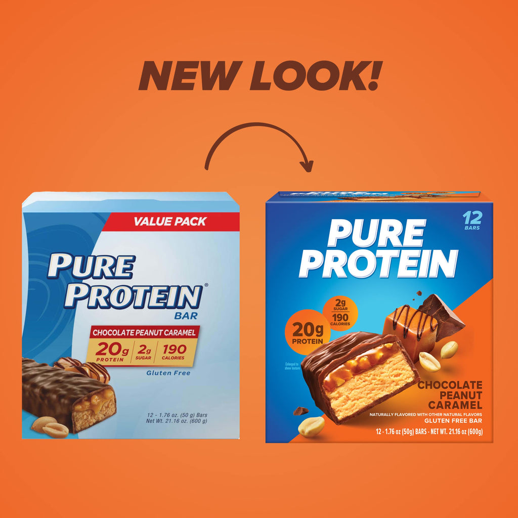 Buy now Pure Protein Chocolate Peanut Caramel Protein Bars â€“ 20g Protein, 3g Sugar, 190 Calories (12 count) Low Sugar* High Protein Snack - Gluten Free - Perfect for a Healthy Snack at indiglob india