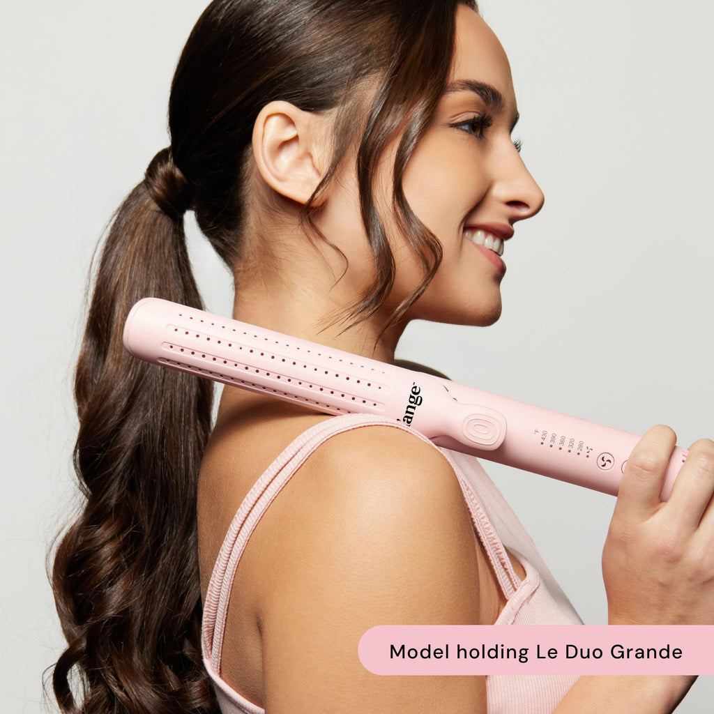 L'ANGE HAIR Le Duo Grande 360° Airflow Styler | Curl & Straighten with One Tool | 5.3" Snag-Free Titanium Plates | Cooling Air Vents to Set Curls | Adjustable Temp & Auto Shut-Off | Blush