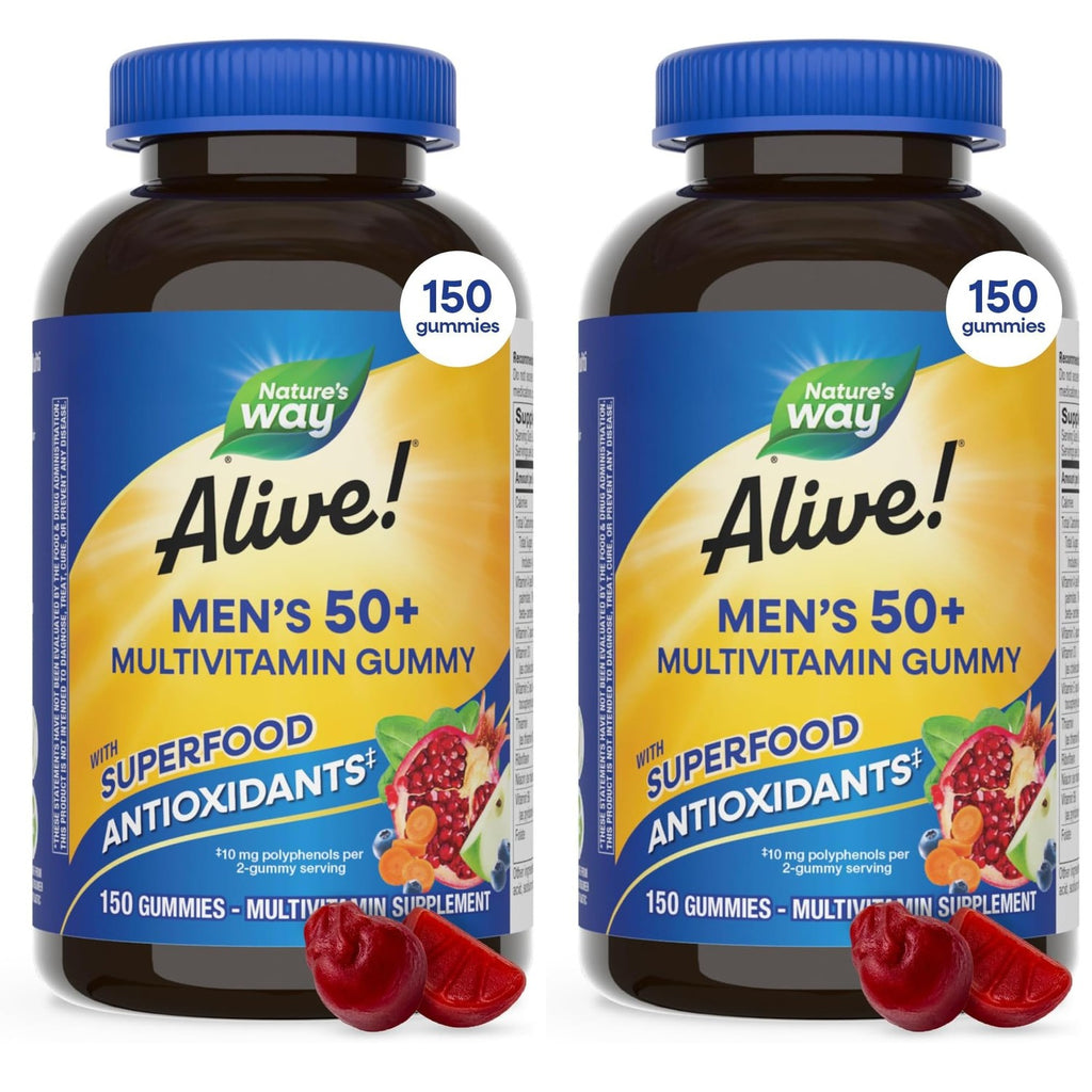Nature's Way Alive! Men’s 50 Plus Multivitamin Gummy, Fruit-Flavored, 60 ct | Daily Chewable Multivitamins for Men with B-Vitamins, Vitamin D3 & Zinc, Supports Heart, Eye & Energy Metabolism,*