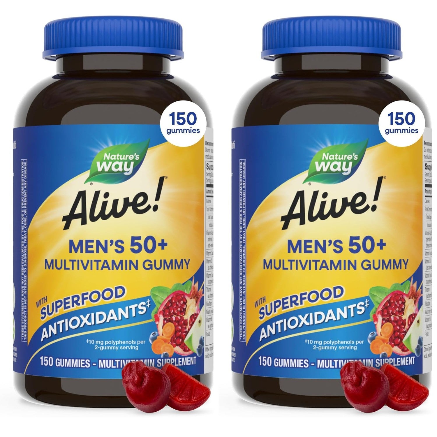 Nature's Way Alive! Men’s 50 Plus Multivitamin Gummy, Fruit-Flavored, 60 ct | Daily Chewable Multivitamins for Men with B-Vitamins, Vitamin D3 & Zinc, Supports Heart, Eye & Energy Metabolism,*