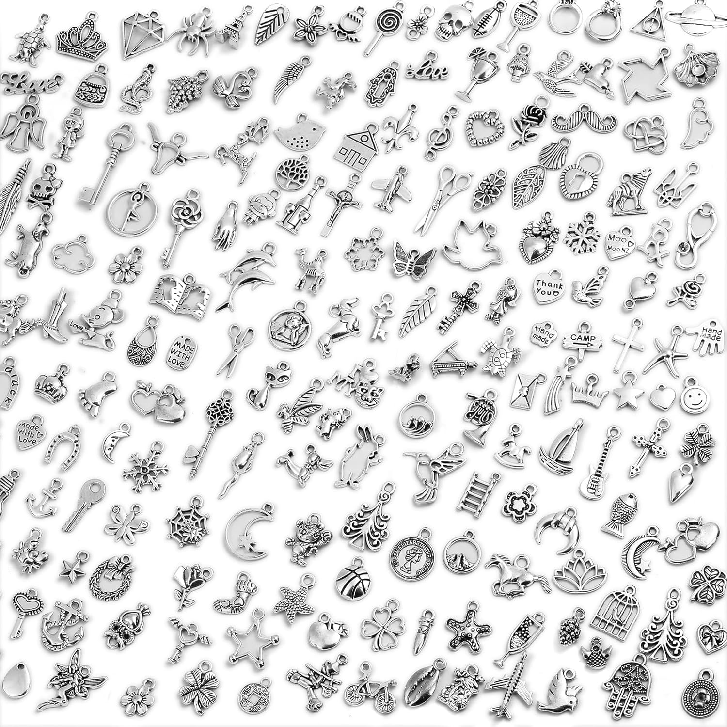 Buy now 200Pcs Charms for Jewelry Making, Assorted Wholesale Mixed Bulk Metal Earring Bangle Charms for DIY Necklace Bracelet Jewelry Making and Crafting (Assorted Color) Silver at indiglob india