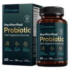 4-in-1 Probiotic Prebiotic & Postbiotic with Digestive Enzymes, 60 Capsules | Daily tribiotic for men & women with DE111, PreforPro, dried yeast fermentate & enzymes; 30 servings, no refrigeration