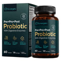 4-in-1 Probiotic Prebiotic & Postbiotic with Digestive Enzymes, 60 Capsules | Daily tribiotic for men & women with DE111, PreforPro, dried yeast fermentate & enzymes; 30 servings, no refrigeration