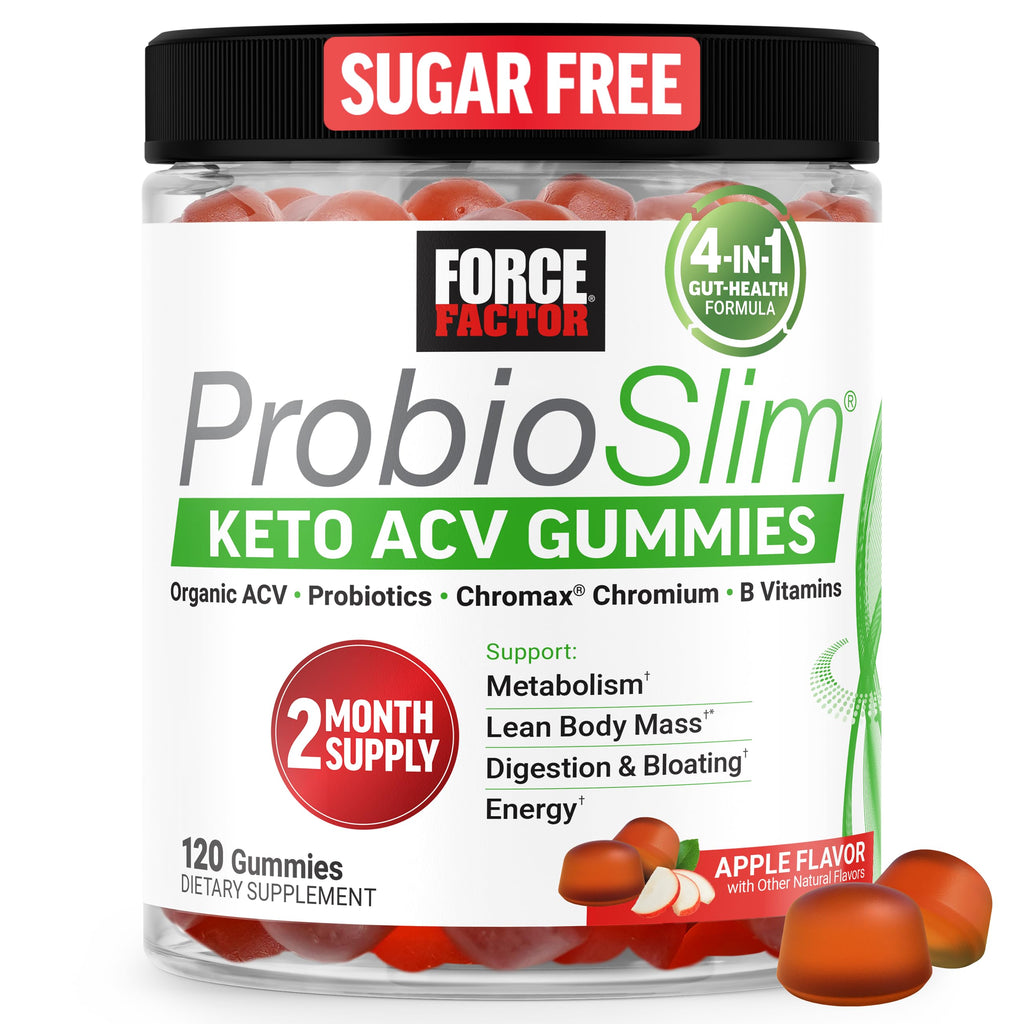 Force Factor ProbioSlim Apple Cider Vinegar Gummies | Keto ACV Gummies with Probiotics & Prebiotics to Support Digestion & Metabolism, Organic, Apple Flavor, 240 Gummies