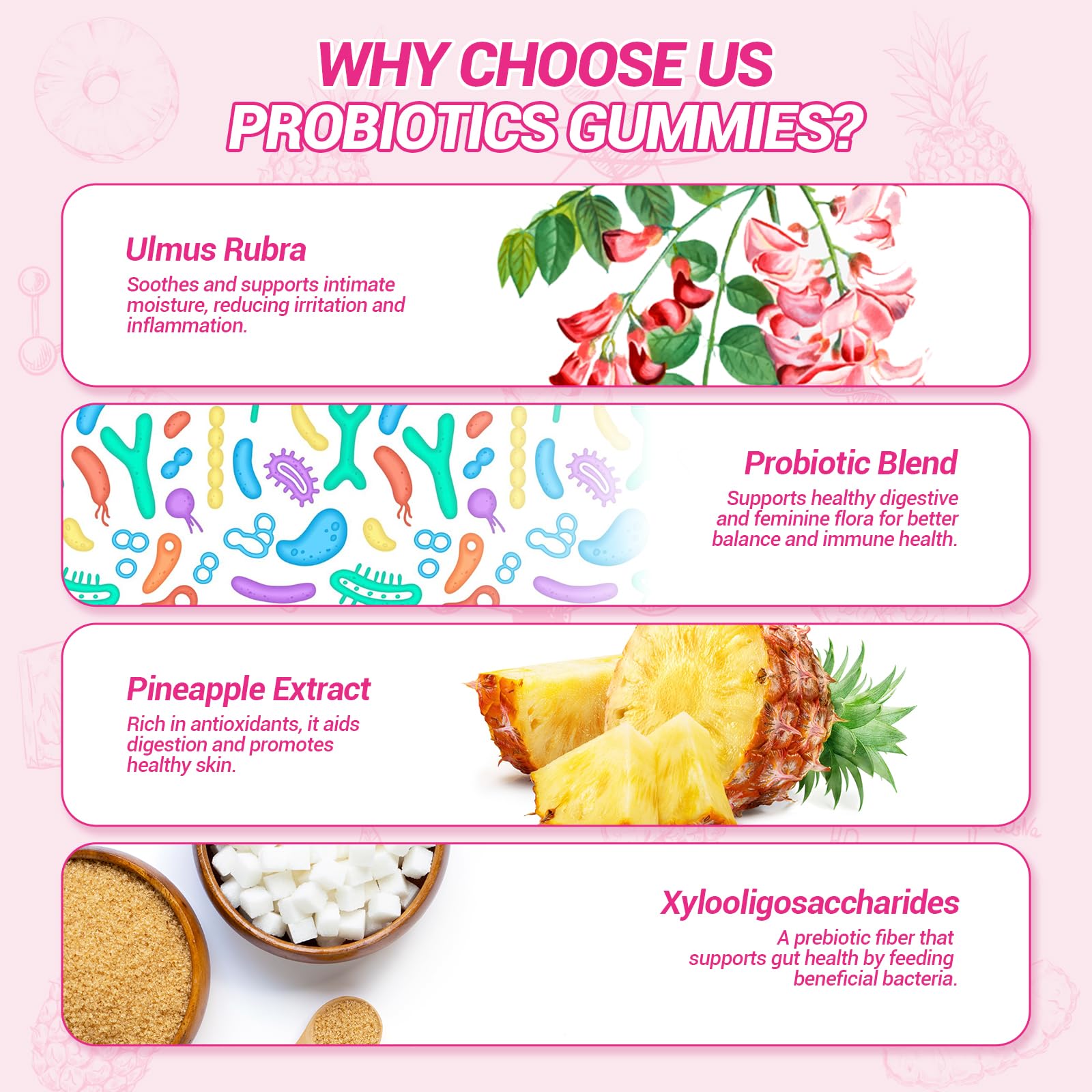 BURMINY Her Juicy Feminine Probiotics Gummies, Premium Feminine Balance Probiotics with Slippery Elm for Women's pH Balance and Freshness – Support Daily Wellness & Comfort 120 Pineapple Gummies