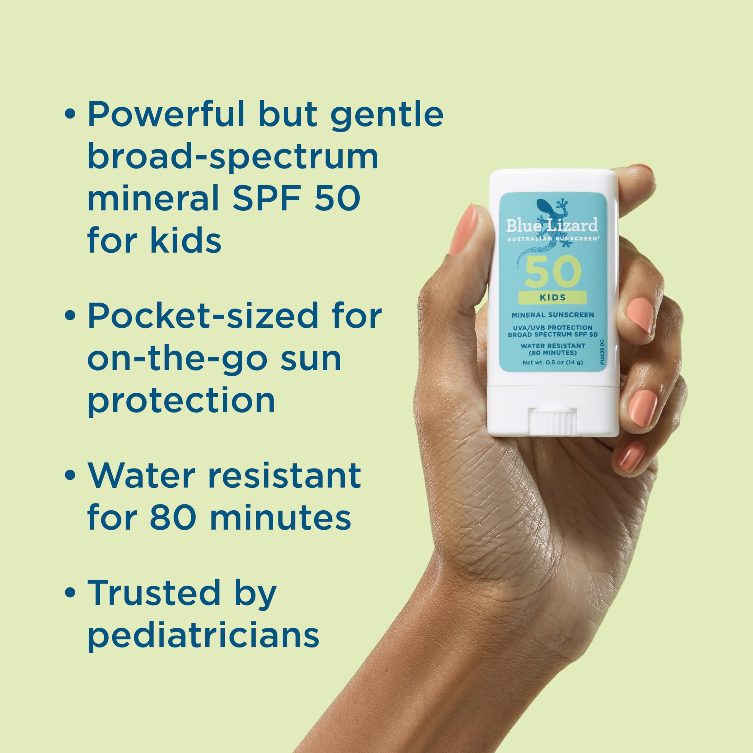 Blue Lizard Kids Mineral SPF 50 Sunscreen Stick, Zinc Oxide, 100% Mineral Actives, Developed for Kids’ Sensitive Skin, TSA-Friendly, Vegan, Paraben-free, Fragrance-Free, 0.5 oz