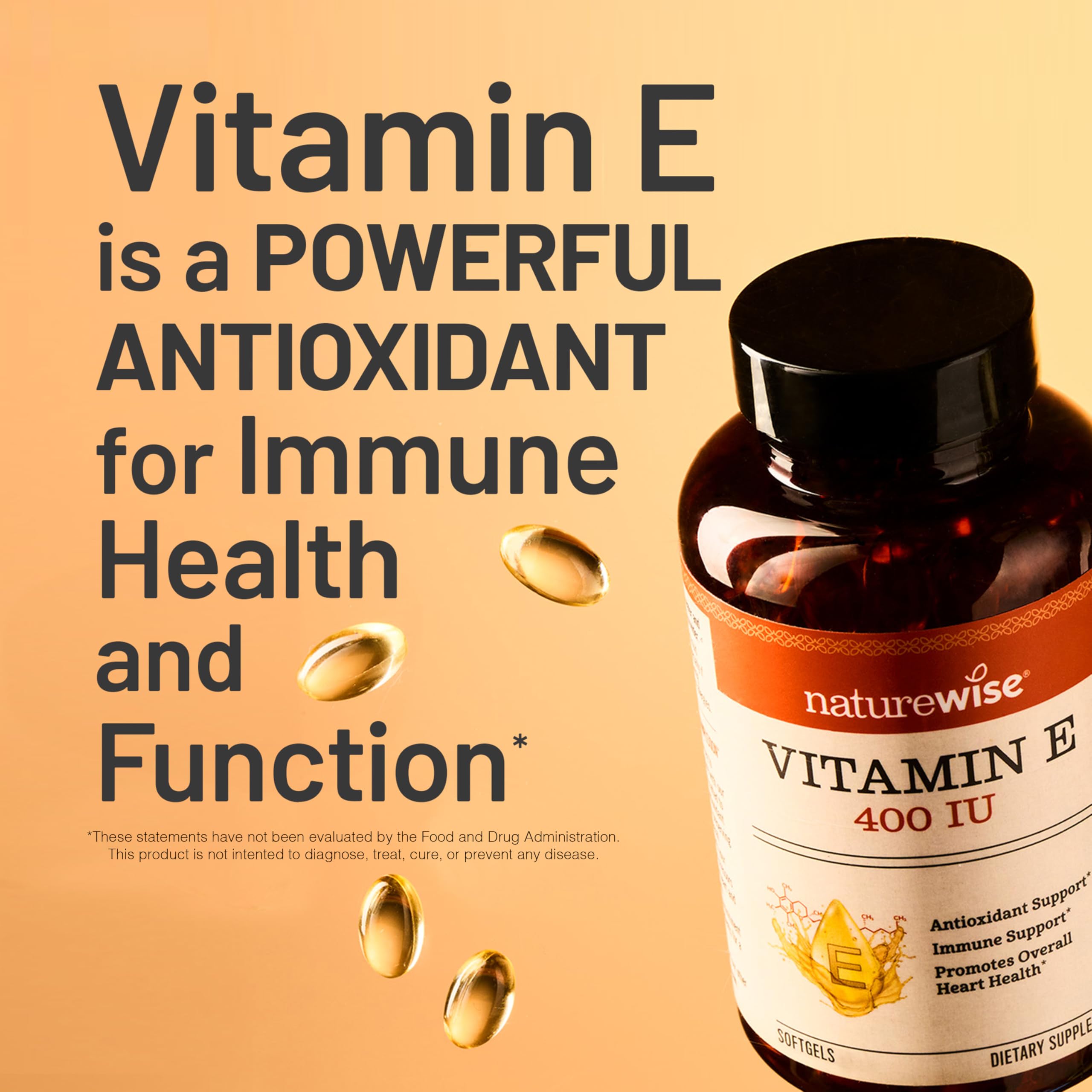 NatureWise Vitamin E 400 IU Softgels (180mg DL-Alpha) - Dairy, Gluten & Soy Free - Non-GMO Antioxidant-Rich Dietary Supplement for Skin, Heart, and Immune Health Support - 4-Month Supply, 120 Count