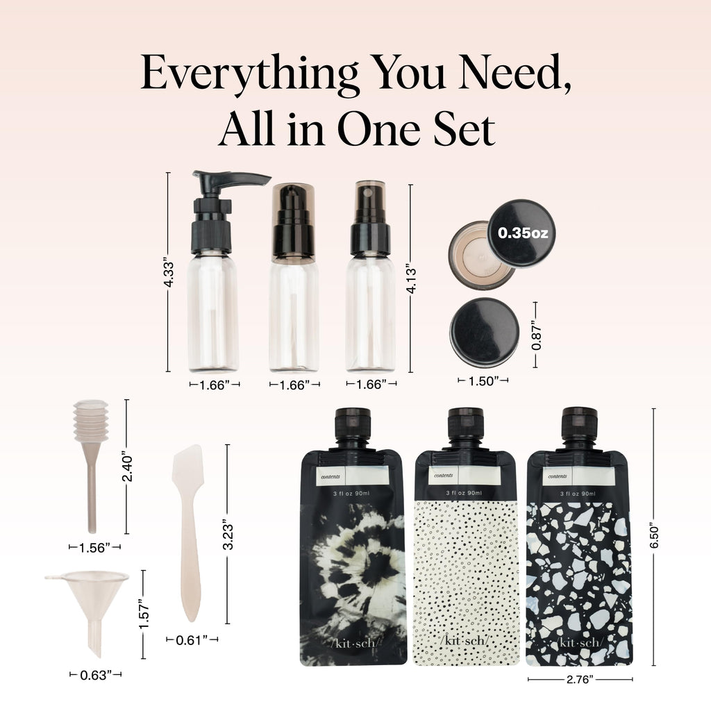 Buy now Kitsch 11 PCS Travel Bottles for Toiletries â€“ Travel Essentials Kit for Shampoo, Conditioner, Lotion & More - TSA Approved Travel Bottles, Leak-Proof Refillable Travel Size Containers - Black & Ivory at indiglob india