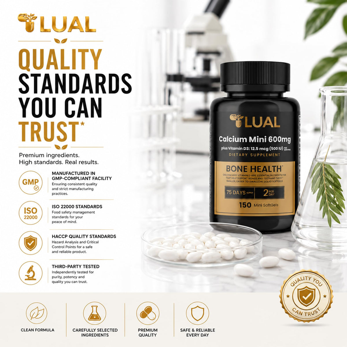 LUAL Calcium 600 mg with Vitamin D3 • Calcium Supplements for Women & Men