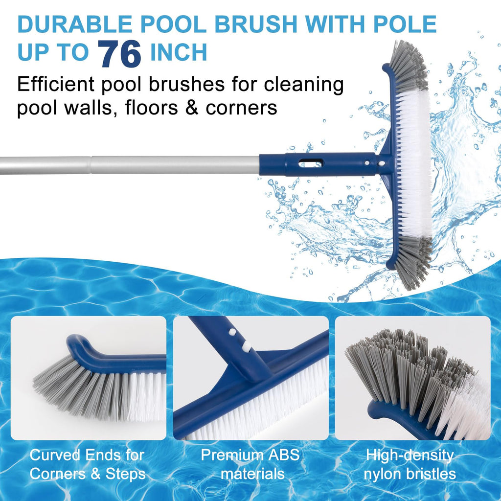 POOLAZA 3-in-1 Pool Cleaning Kit with Pool Net, Pool Brush & 73" Pool Pole