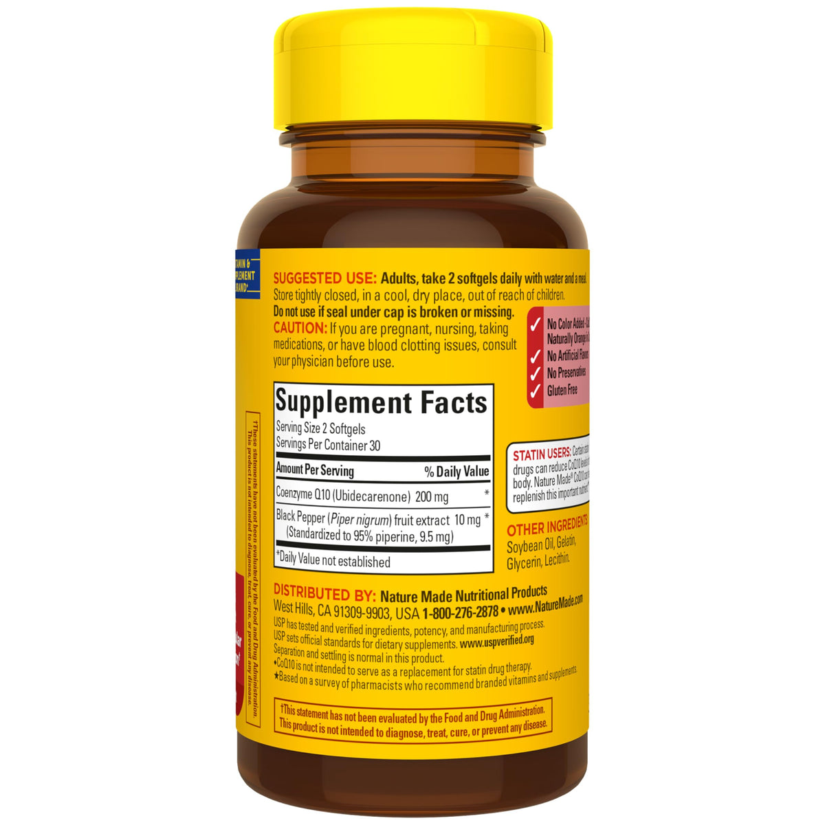 Nature Made CoQ10 200mg per Serving with Black Pepper Extract, 60 Softgels