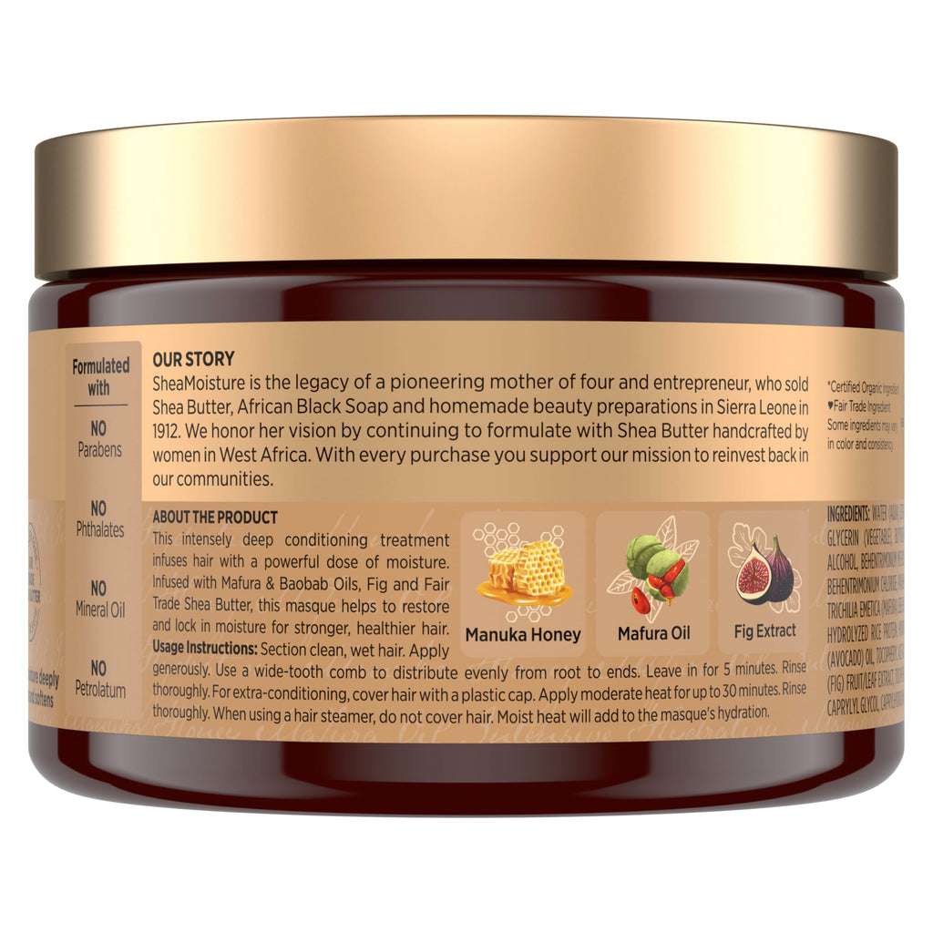 Shea Moisture Intensive Hydration Hair Masque Manuka Honey & Mafura Oil For Dry, Damaged Hair Deep Conditioning Hair Treatment 11.5 oz
