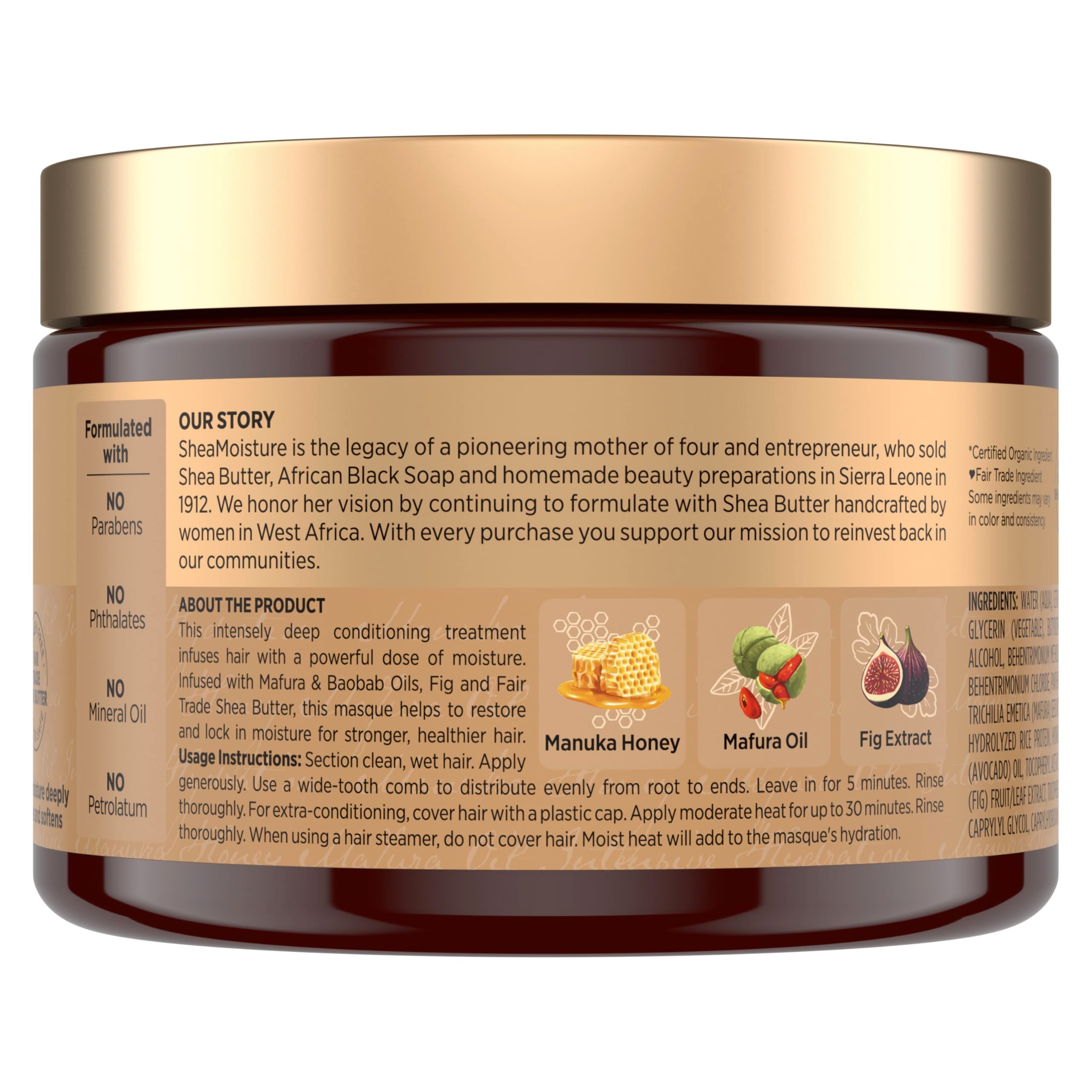 Shea Moisture Intensive Hydration Hair Masque Manuka Honey & Mafura Oil For Dry, Damaged Hair Deep Conditioning Hair Treatment 11.5 oz