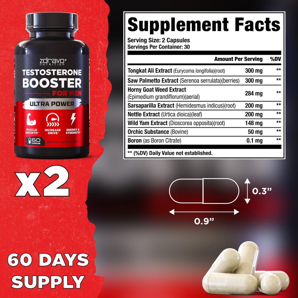 Testosterone Booster for Men - Supports Strength, Stamina, Muscle Growth