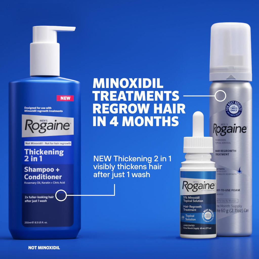 Men's Rogaine 5% Minoxidil Foam, 1-Month Supply, 2.11 oz | Fuller, Thicker Hair Regrowth, Topical Hair Loss Treatment, Unscented Topical Aerosol