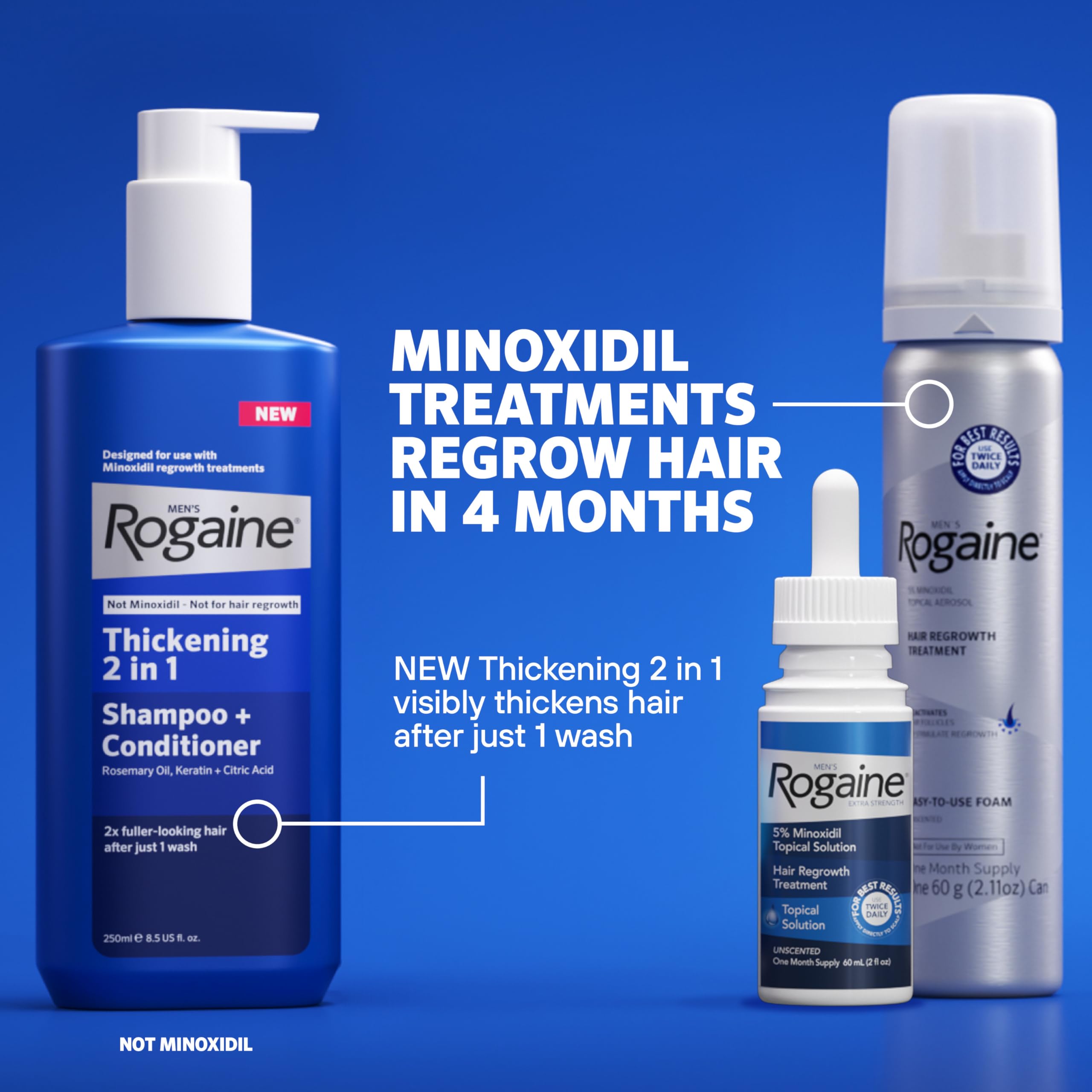 Men's Rogaine 5% Minoxidil Foam, 1-Month Supply, 2.11 oz | Fuller, Thicker Hair Regrowth, Topical Hair Loss Treatment, Unscented Topical Aerosol