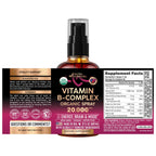 USDA Organic Vitamin B-Complex 20000mcg - B5, B12, B1, B6, B7, B9, B3 - 2Oz