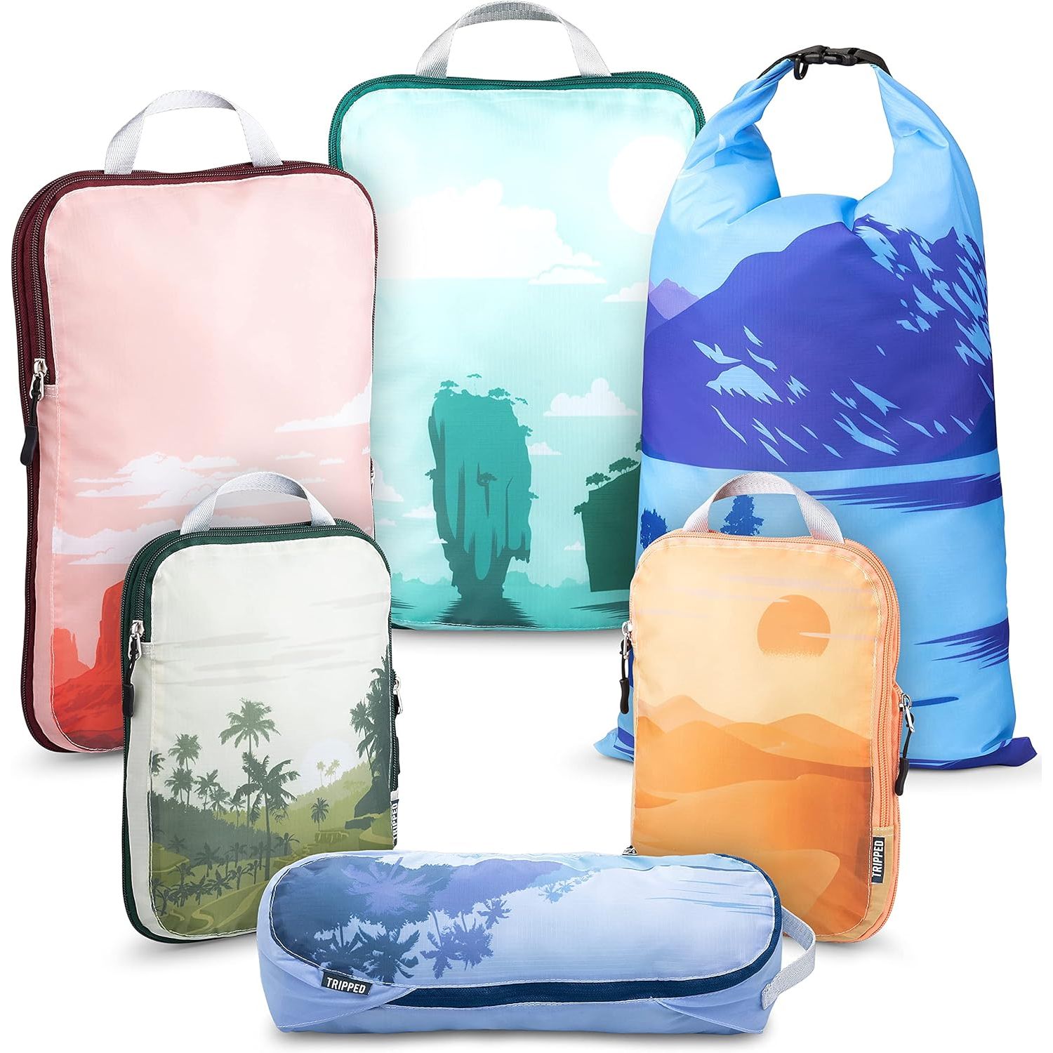 Buy now Compression Packing Cubes Set for Travel - Lightweight, Durable Clothes Organizer for Carry-On Luggage and Suitcases by TRIPPED Travel Gear 6 Piece Getaways at indiglob india