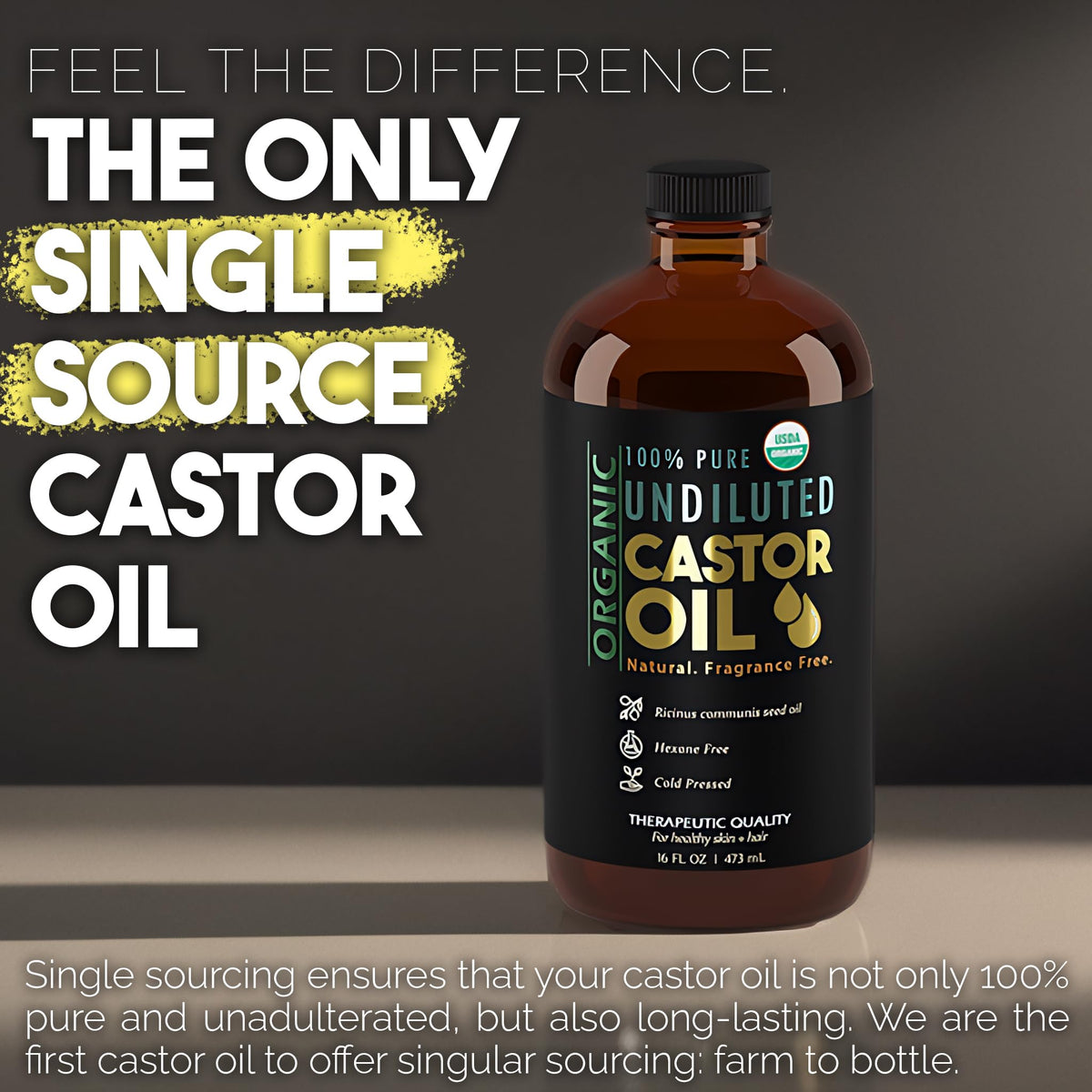 BALM OF GILEAD Organic Castor Oil for Skin Hydration - Therapeutic Cold Pressed, USDA Certified 100% Pure, Glass Bottle - 16 oz Unrefined, Hexane Free, Castor Oil for Hair & Eyelashes Growth