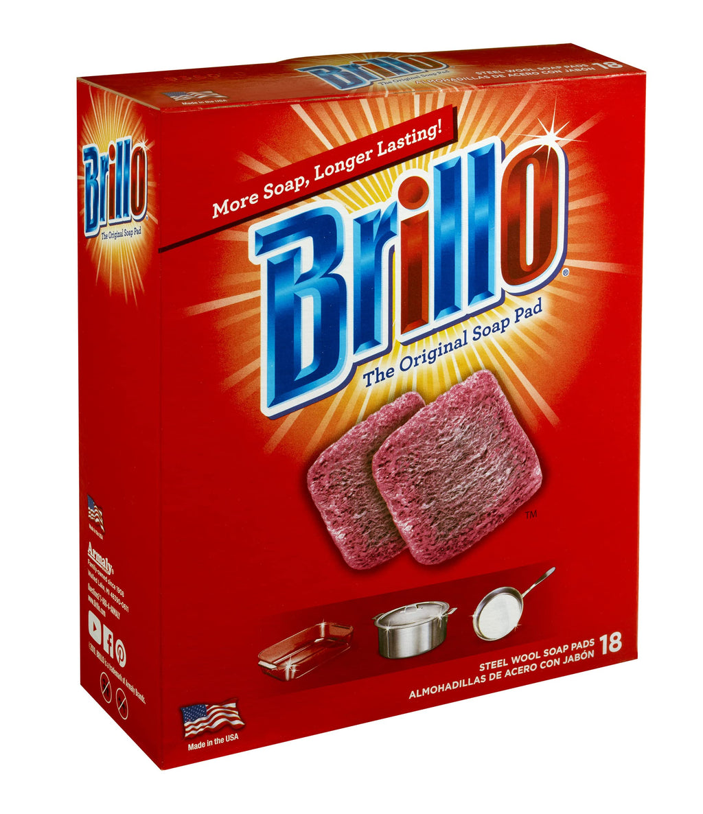Brillo Steel Wool Soap Pads, Long Lasting, Original Scent Cleaning, 18 Count (Original, 18 Count (Pack of 1))