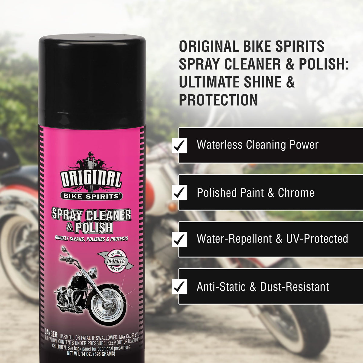Bike Spirits Spray Cleaner & Polish 14 oz (2 Pack) + Microfiber Rag