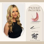 21 natural color hair extensions (9”-14”) with packaging. Includes hair threader and micro link beads.