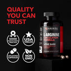 L-Arginine 1800mg with Pine Bark Extract 100mg Per Serving, 30 Servings | Nitric Oxide Supplement with Pine Bark and L-Arginine for Men, Performance Supplement for Men's Health, Vegan, 90 Count