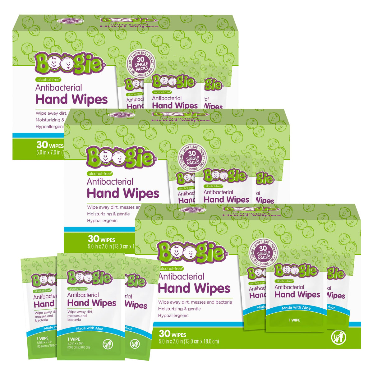Boogie Antibacterial Hand Wipes - 90 Count