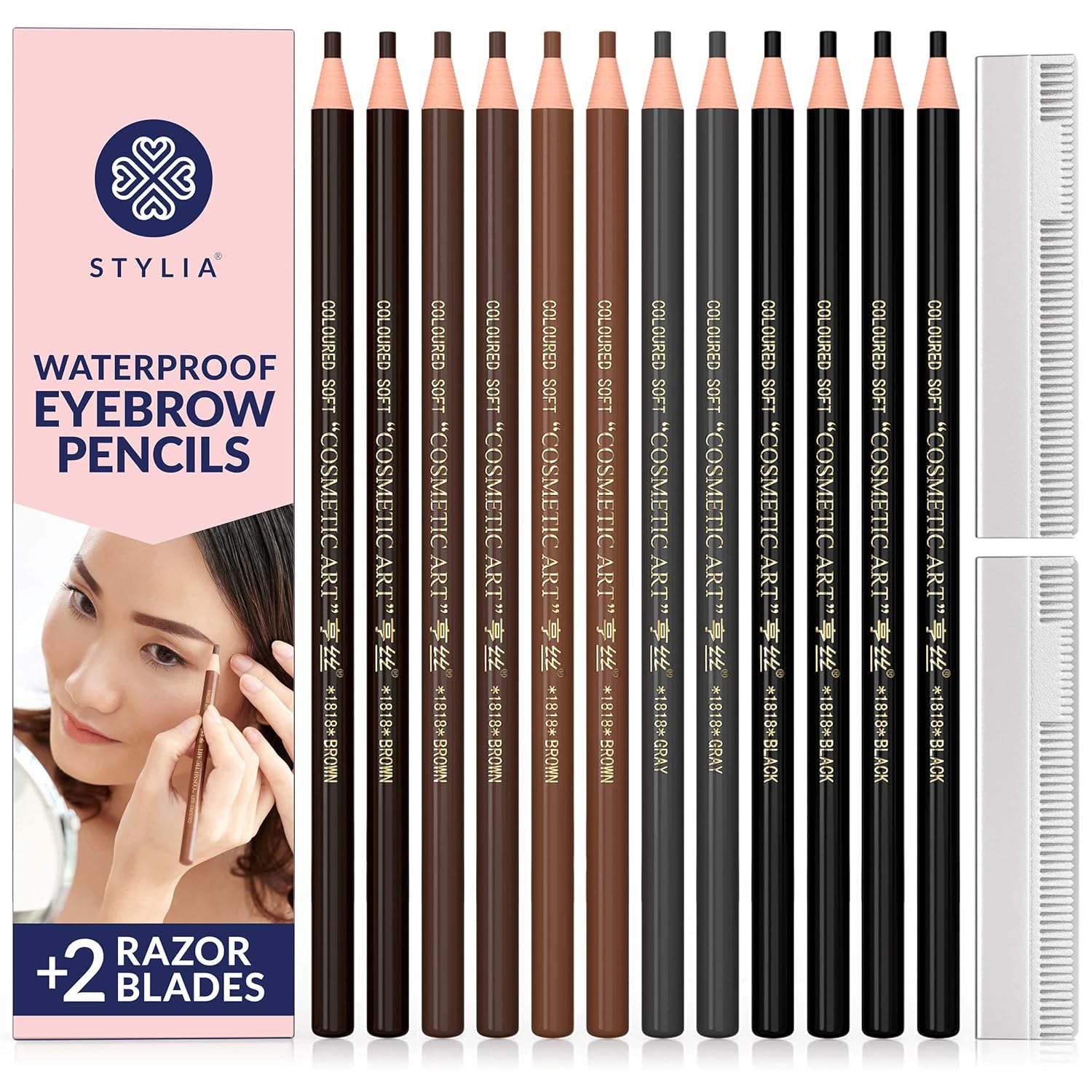 Buy now Stylia Waterproof Eyebrow Pencils For Women â€“ Long-Lasting Microblading Supplies Brow Pencil, Perfect for Eyebrow Shaper, Filling & Defining Natural-Looking Brow - (12PC Black) Multicolor at indiglob india