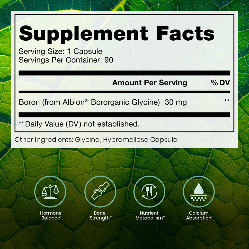 Bio Boron, Bone, Joint & Immune Support, 30mg, 90 Capsules | Supports Cardiovascular Function, For Men & Women, Bororganic Glycine Boron, Made in USA, 90 Servings