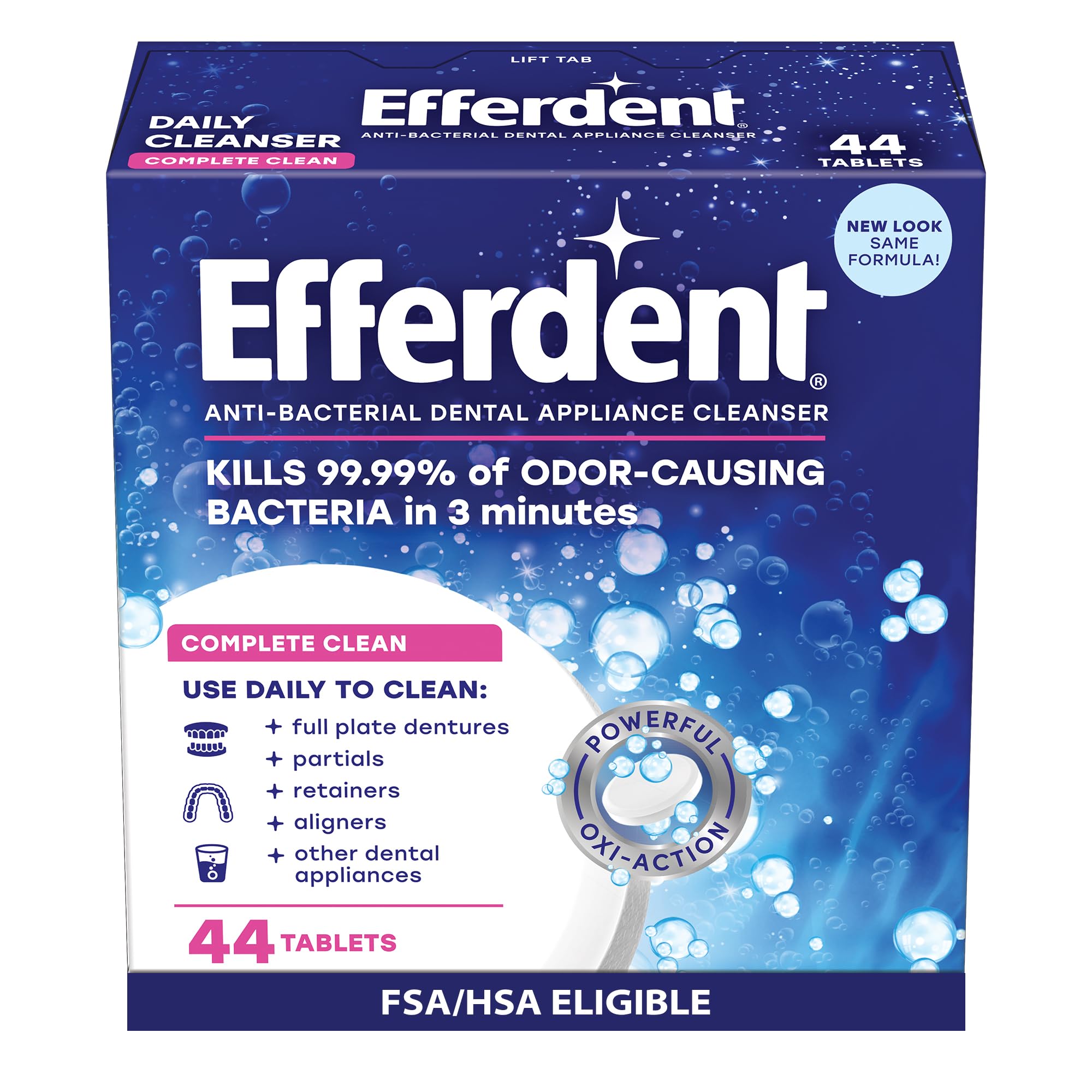 Buy now Efferdent Denture Cleaner Tablets – Dental Appliances, Aligners, Mouth Guard, and Retainer Cleaner Tablets, Complete Clean, 126 Count 44 Count at indiglob india
