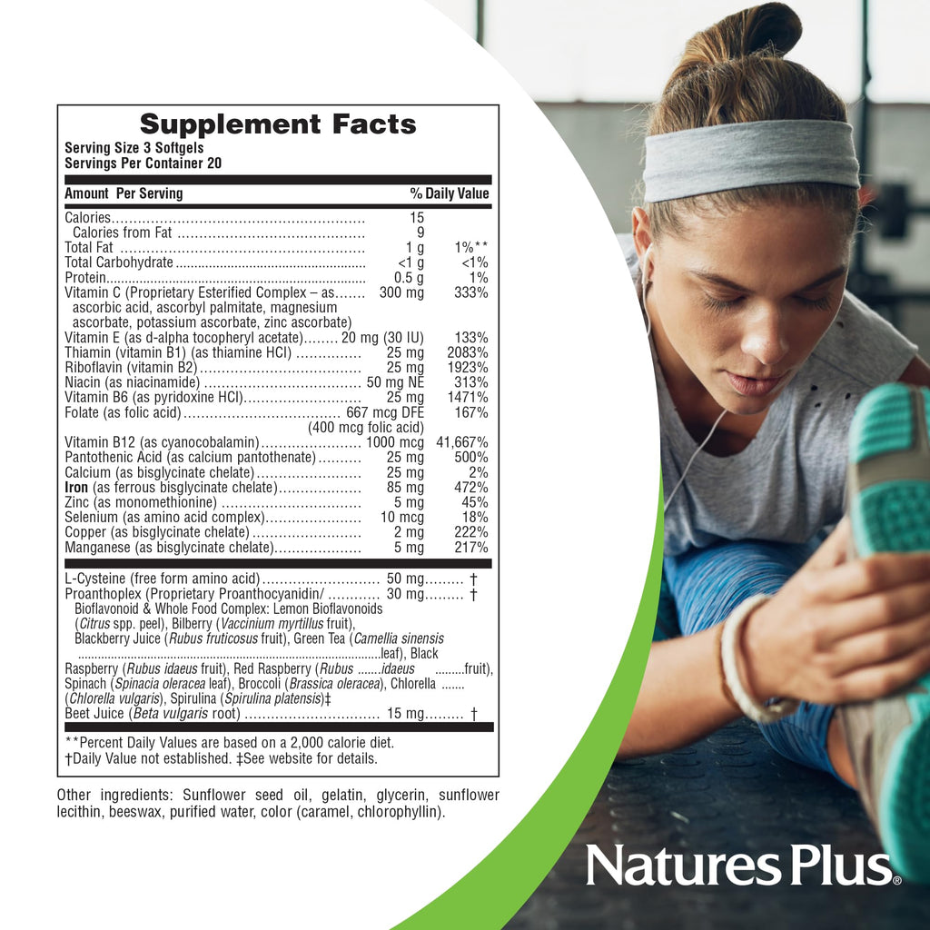 NaturesPlus Hema-Plex Iron - 60 Fast-Acting Softgels - 2 Pack - 85 mg Iron + Vitamin C & Bioflavonoids for Healthy Red Blood Cells - Vegan, Gluten Free - 40 Total Servings