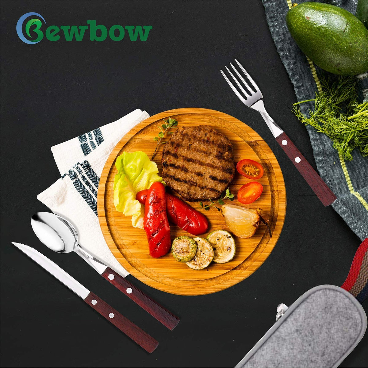 PREMIUM Stainless Steel Travel Utensils Set with Case, 3pc Full Size Fork